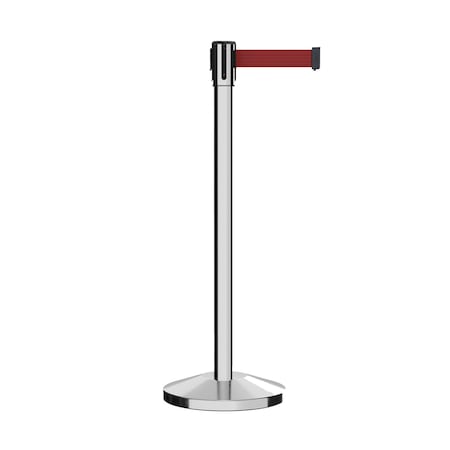 Retractable Belt Barrier Stanchion, 2 Pol.Steel Post  11' Maroon Belt